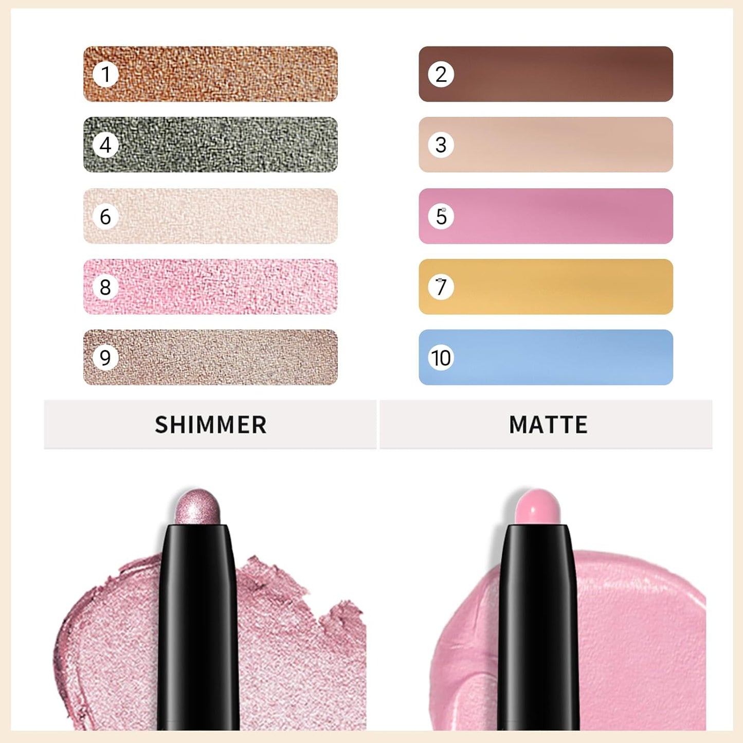 Erinde Waterproof Eyeshadow Stick, Cream Eye Shadow Stick, Long-Lasting, Crease-Proof, Cream to Powder Buildable & Blendable Eye Shadow Pencils Crayon, Vegan & Cruelty-Free, 07 Sun