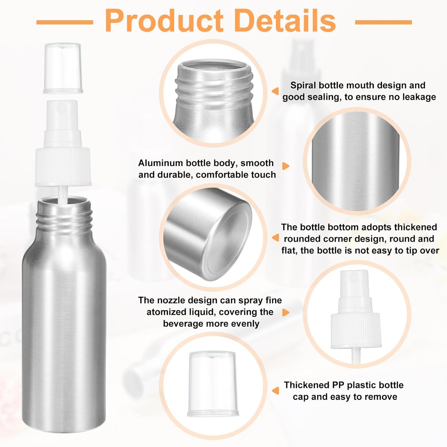 HARFINGTON Aluminum Fine Mist Spray Bottles 60ml/2.03oz Metal Small Liquid Alcohol Refillable Travel Container with White Plastic Nozzle Cap for Perfume Skincare Cosmetic Storage Bottle