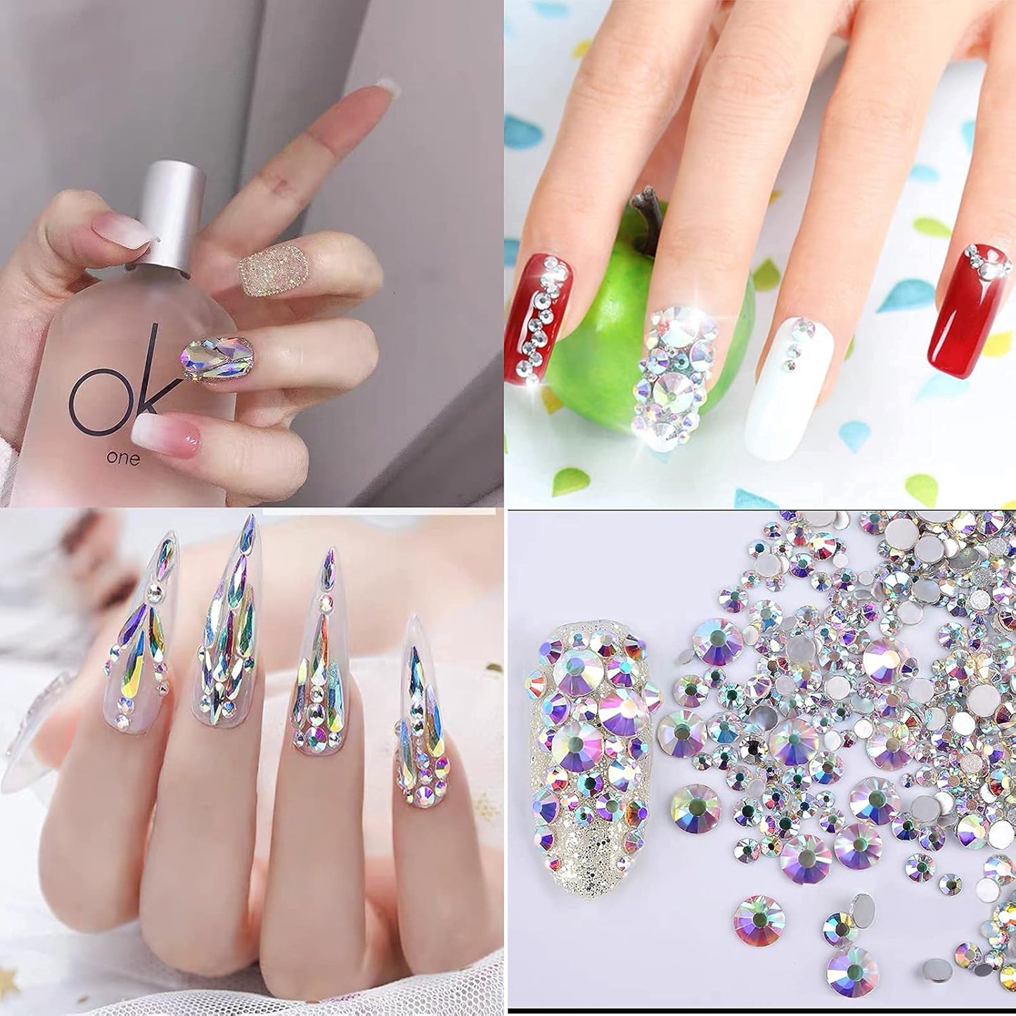 7900Pcs AB Crystal Nail Rhinestones, HOINCO Nail Art Rhinestones Round Beads Flatback Glass Gems Stones, Multi Shapes Rhinestones Nail Art 3D Crystals for Nail DIY