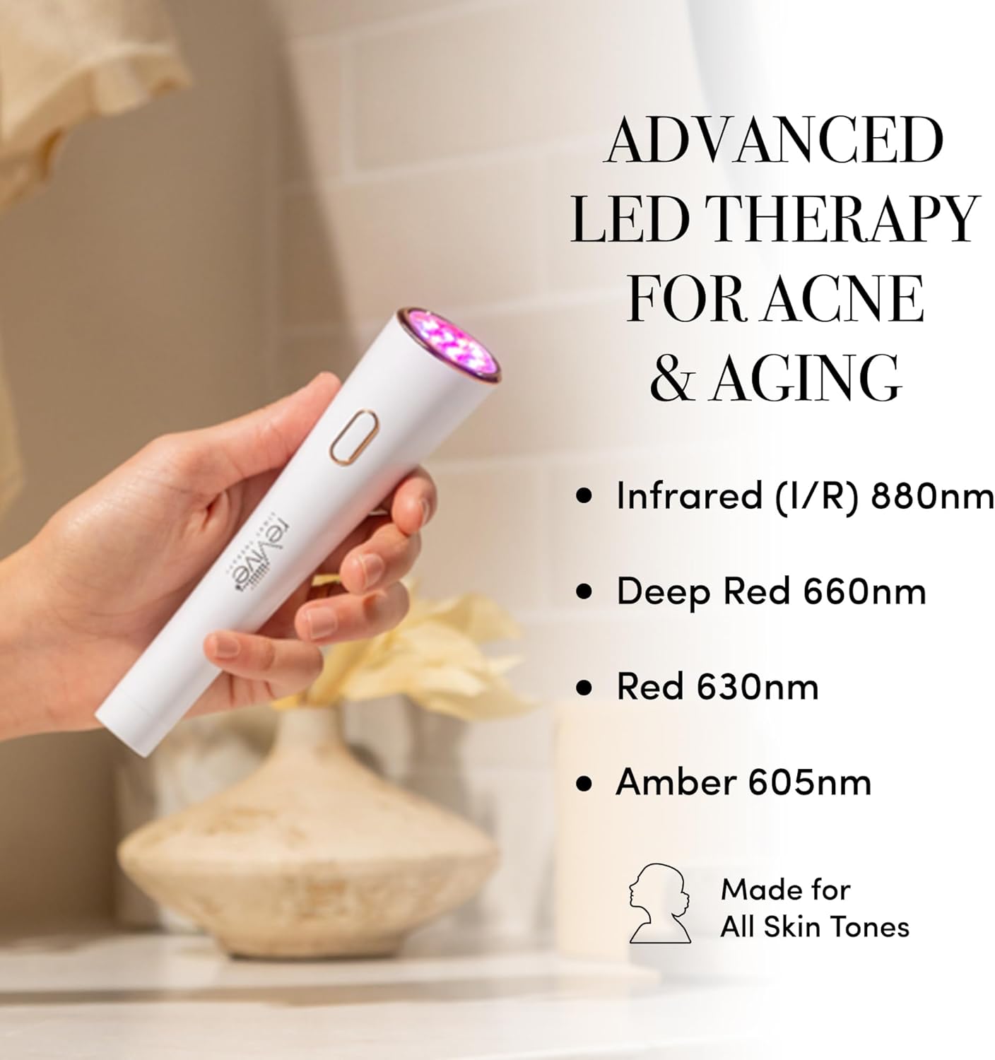 reVive Lux Collection Glo Aging & Acne Device, FDA-Cleared & Medspa-Quality Blue Light, Red, Amber & Infrared Acne Tools, Science-Backed LED Light Therapy Products