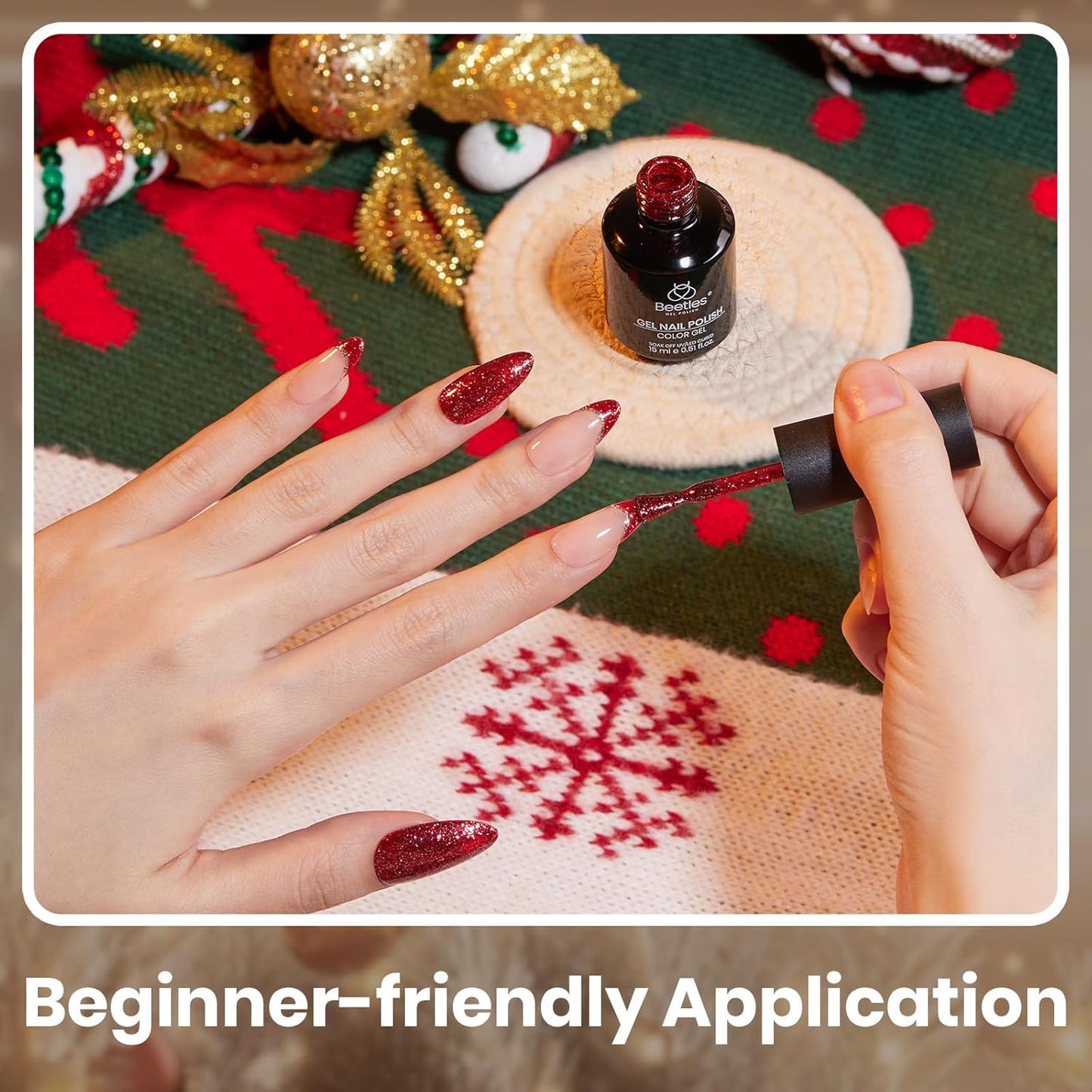 Beetles Christmas Gel Nail Polish – Red Reign Glitter Gel Polish, 15ml Soak Off UV LED Sparkling Holiday Nail Color, Long Lasting Glossy Manicure for Christmas Nail Art and DIY