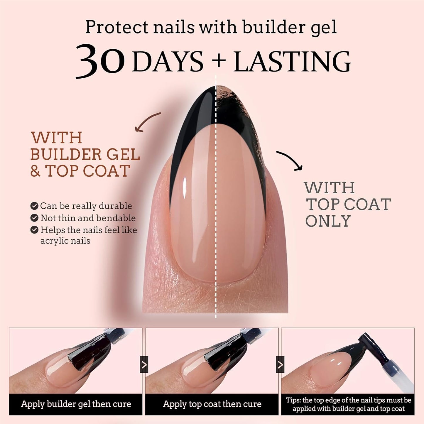 BTArtboxnails Black French Press On Nails - XCOATTIPS French Series Short Square Nails, Soft Gel Nail Tips, French Tips Press On Nails Soak Off Acrylic Fake Nails Glue On Nails