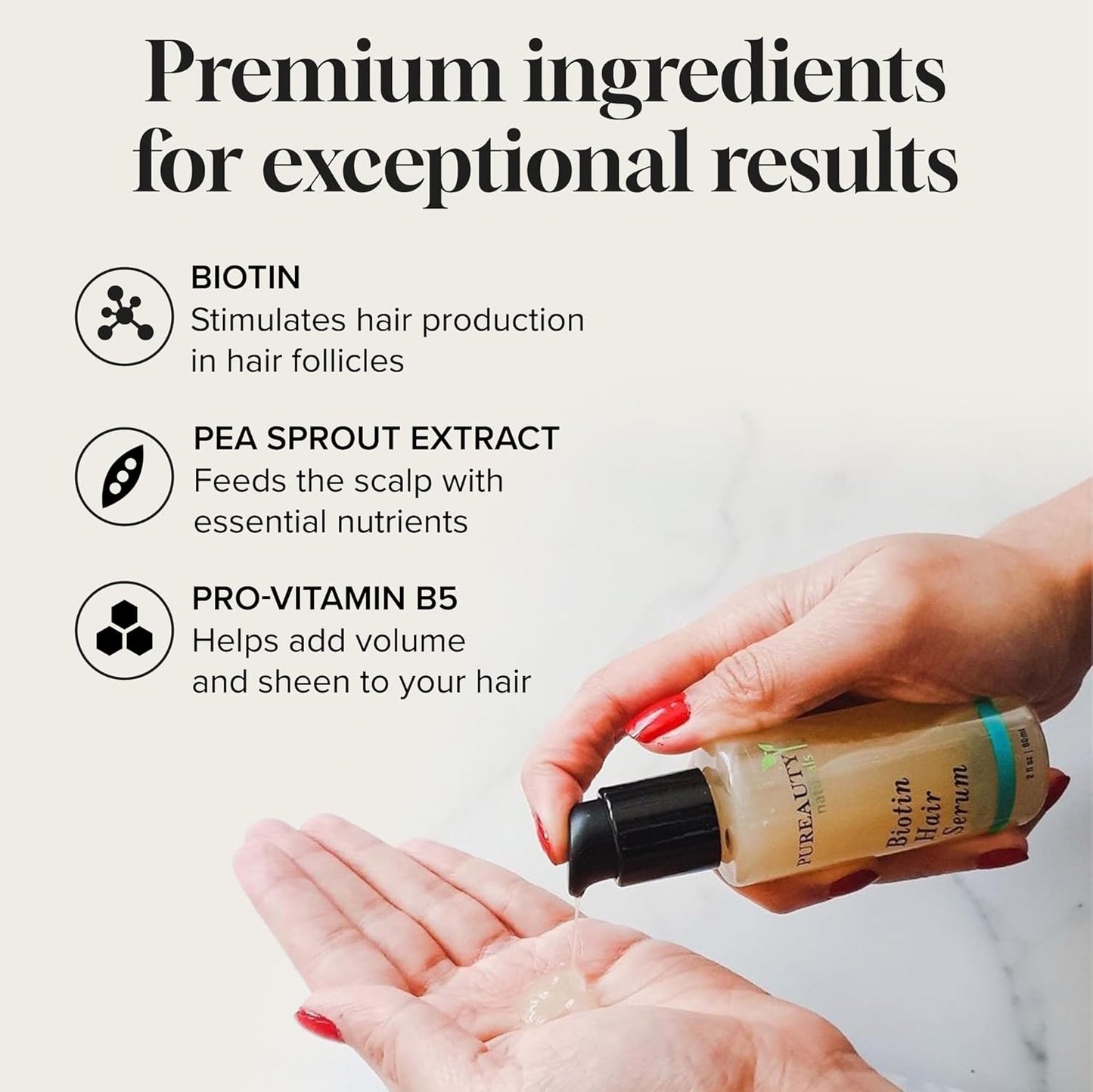 Biotin Hair Growth Serum Advanced Topical Formula To Help Grow Healthy, Strong Hair Suitable for Men and Women of All Hair Types Hair Loss Support By Pureauty Naturals 2 Fl Oz (Pack of 1)