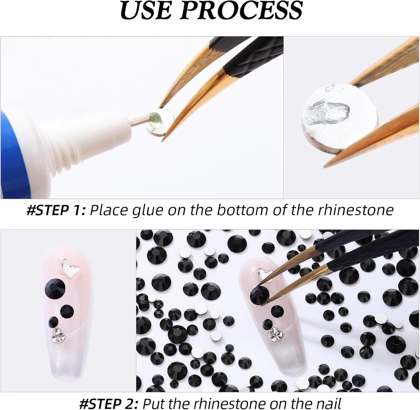 Black Flatback Rhinestones, Glass Rhinestones for Nail Art and Craft, Glue Fix, Loose Crystal Gemstones(Black, SS16, 1440pcs, 3.8-4.0mm)