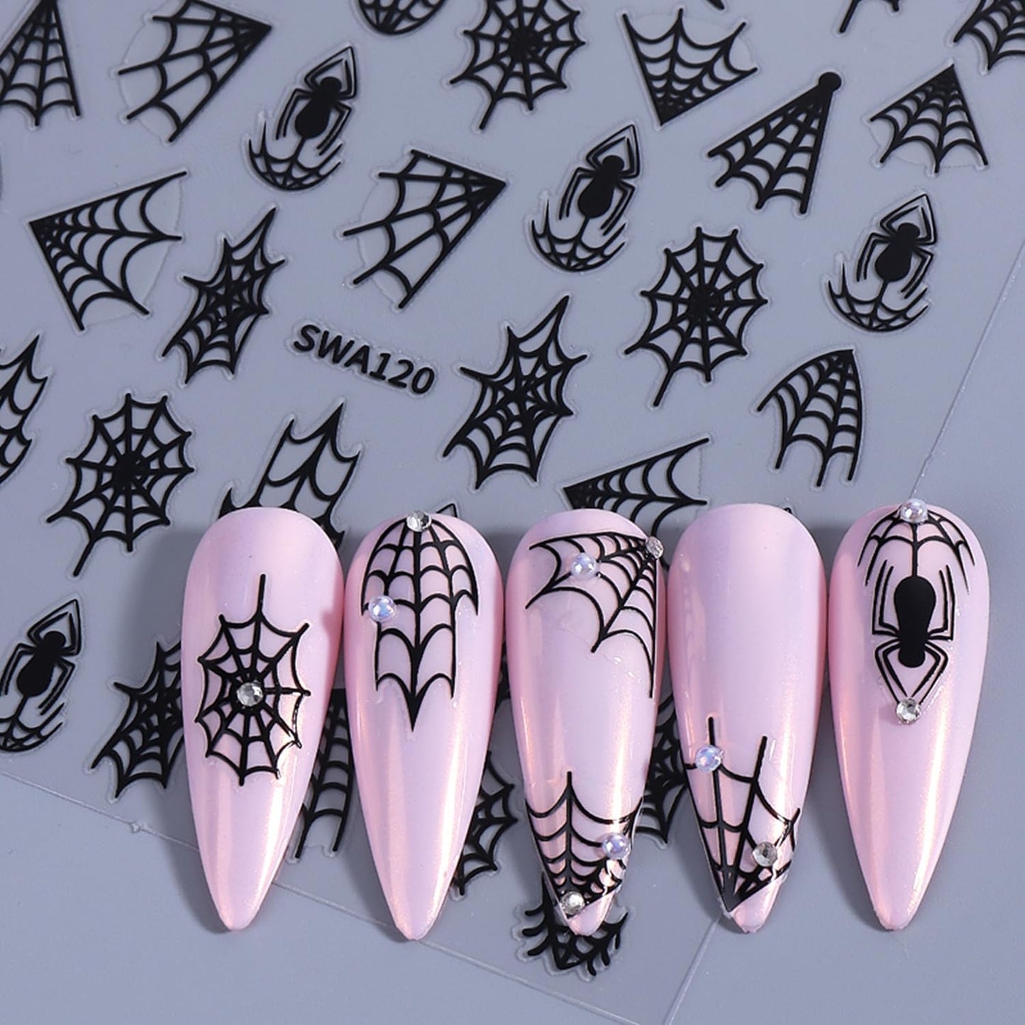 Halloween Nails Art Sticker Decals Multicolor Spider Web Nails Stickers Self-Adhesive Spider Nail Art Decal for Women Halloween Decor (5 Sheets)