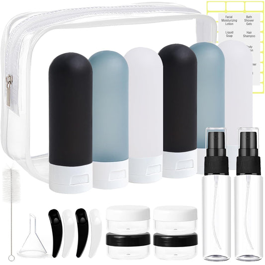 20 Pack Travel Bottles Set for Toiletries TSA Approved Leak Proof Travel Size Containers Kit Portable Refillable Travel Accessories for Shampoo Conditioner Lotion Liquids (Dark Color)