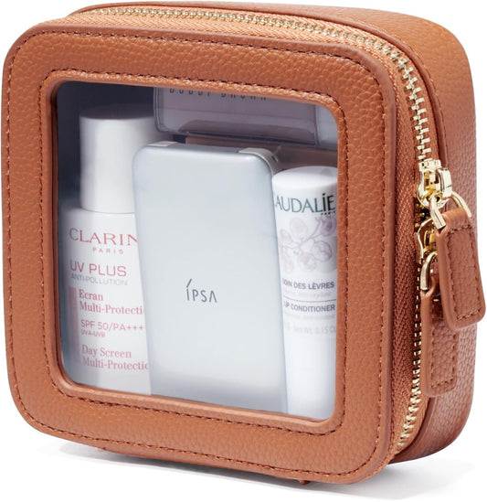 Popvibe Clear Makeup Bag Travel Cosmetic Case Transparent Toiletry Bag with Zipper, Portable Make Up Organizer Traveling Compact Car Bag for Essentials