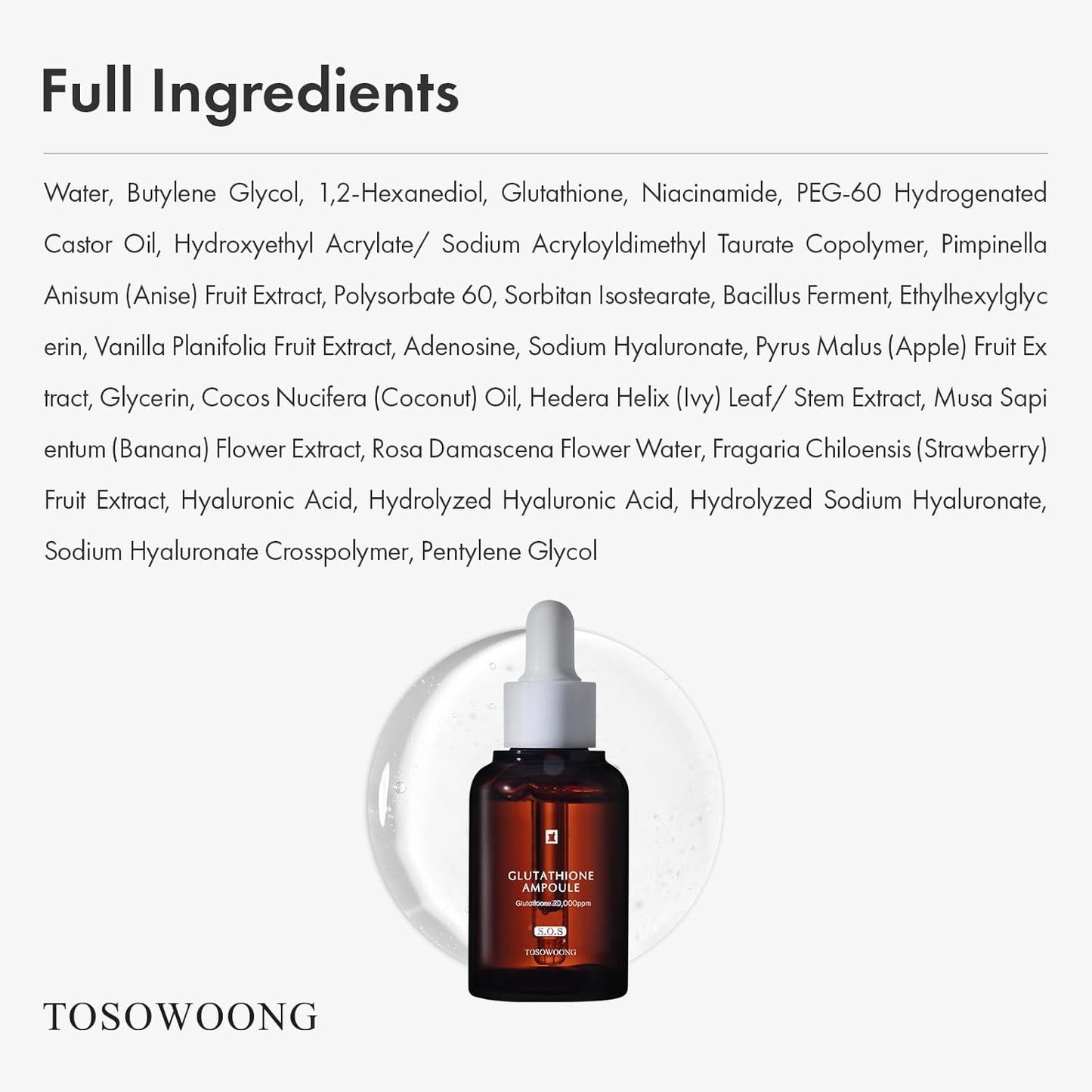 Glutathione Serum with 20,000ppm Glutathione, Niacinamide and hyaluronic acid, Dark Spot, Improve skin elasticity, Revitalize complexion, Korean Skincare, 2.02 fl. oz.