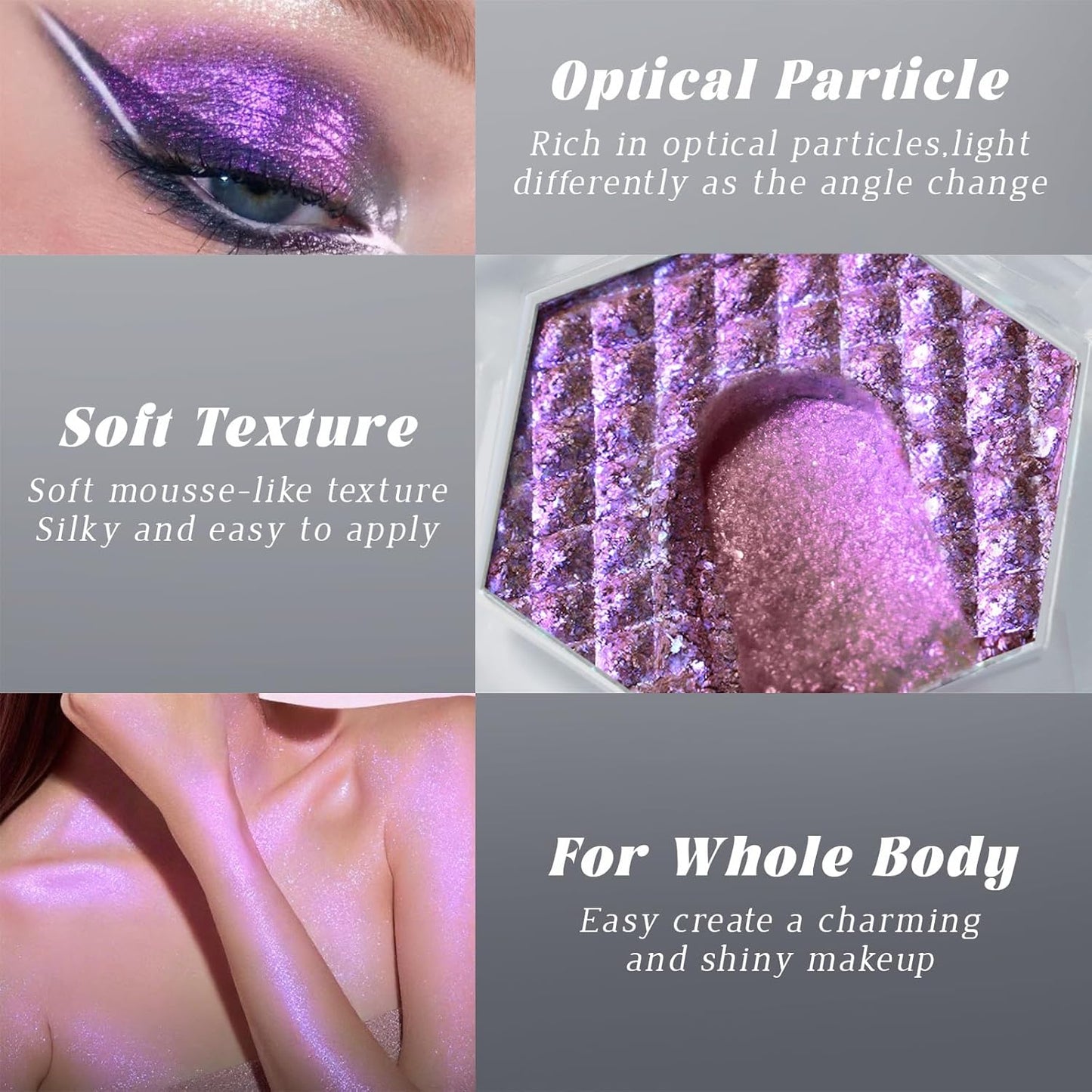 Chameleon Purple Glitter Eyeshadow, Cream to Powder Shimmer Multichrome Single Eyeshadow, Sparkling Holographic Color Shifting Eye Brightener Highlighter Makeup Palette 04