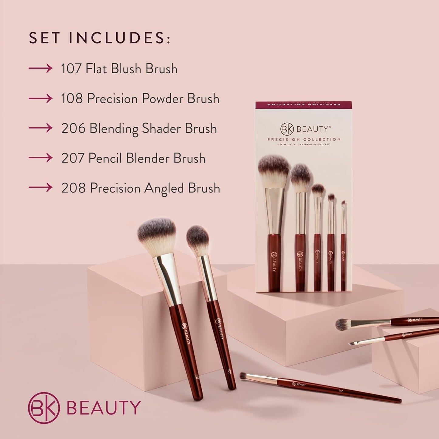 BK BEAUTY - PRECISION BRUSH COLLECTION (5PC) - Professional Makeup Brush Set for Bronzer, Blush, Contour, Powder & Eye Makeup | Premium Face Brushes for Flawless Application