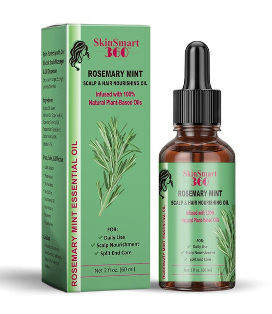 SkinSmart 360® Rosemary Mint Hair Growth Oil & Scalp Care – 100% Natural, Plant-Based, Non-Greasy Formula for Hair, Eyebrows & Lashes – 60ml, Pack of 1