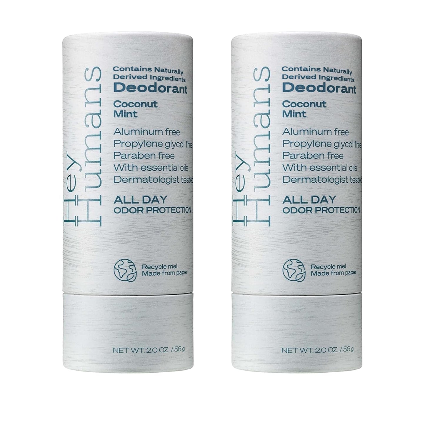 Hey Humans Deodorant, Aluminum Free Deodorant for Women and Men, Contains Naturally Derived Ingredients, All Day Odor Control, Refreshing Essential Oils, Earth Friendly Package, Coconut Mint