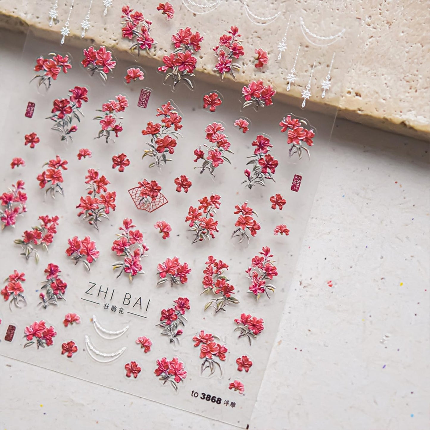 Spring Summer Nail Art Stickers 5D Self Adhesive Nail Decals Red Flower Nail Stickers for Nail Art Embossed Nails Design Floral Nails Supplies for DIY Manicure Decoration for Women Girls