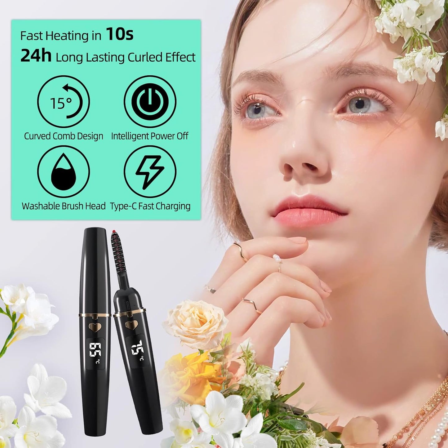 ZAPAL Heated Eyeash Curler, S600 Rechargeable Heated lash Curler, Intelligent Power Off Electric Eyelash Curler Heated Quickly 24 Hs Lasting Natural Makeup for Woman (Jet Black/Gold, X8-132mm)