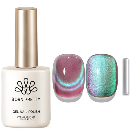 Born Pretty Cat Magnetic Eye Gel Nail Polish Rainbow Aurora Cat Magnetic Gel Polish Firefly Blue Purple Cat Magnetic Eye Gel Manicure Nail Art DIY 15ml