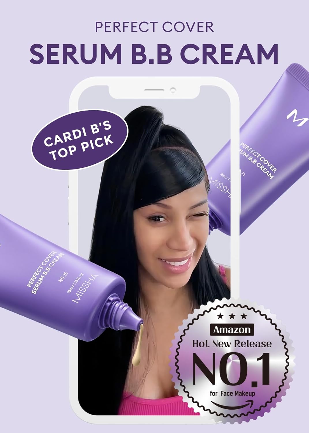 MISSHA M PERFECT COVER SERUM BB CREAM No.45 Deep Mocha- Deep with Cool Undertone, BB Cream by Cardi B Pick, Skin Tint, Tinted Moisturizer, Skin Care Foundation Makeup, Korean Makeup, 1.18 Fl oz