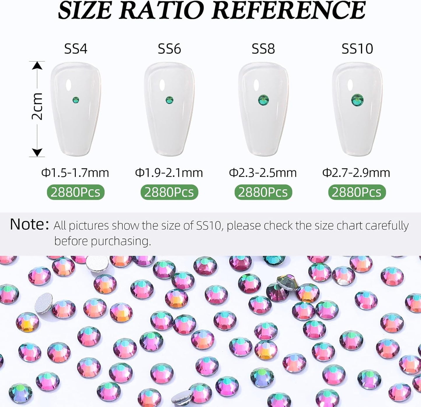 Green Volcano Flatback Rhinestones, Glass Rhinestones for Nail Art and Craft, Glue Fix, Loose Crystal Gemstones(Green Volcano, SS10, 2880pcs, 2.7-2.8mm)