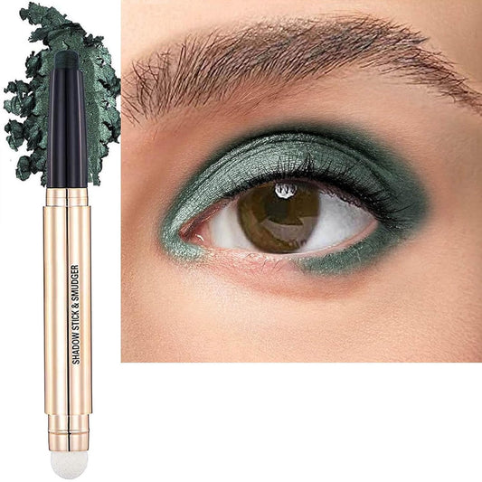 Green Eyeshadow Stick And Sponge Makeup Brush Cream Shimmer Smooth Shadow Pencil Eyeliner Long Lasting Waterproof Eye Shadow Highlighter Stick Hypoallergenic Multi-Dimensional Eyes Look ( # 11)