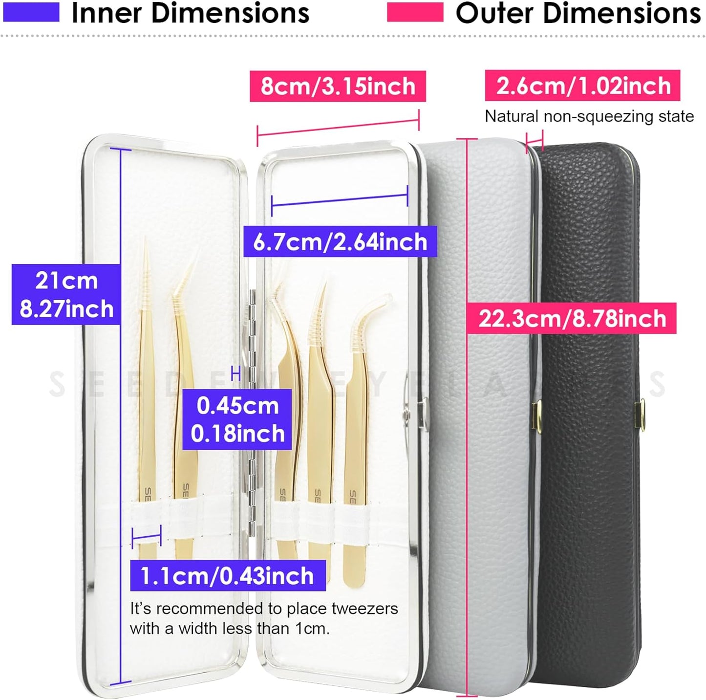Tweezers Box Set, 5 PCS Isolation Pointy Precision Professional Stainless Tweezers with a PU Storage Case, Organizer Kit for Eyelash Extension, Beginner Lash Tech, Crafts Repair(White, Golden)