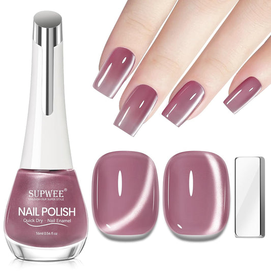 Quick Dry Cat Eye Nail Polish Non Gel Fast Air Dry Glitter Magntic Nail Polish Cats Eye Toe Fingernail Air Drying Fast Lacquer Manicure Gift For Women Girls 16ml, 0.54fl oz