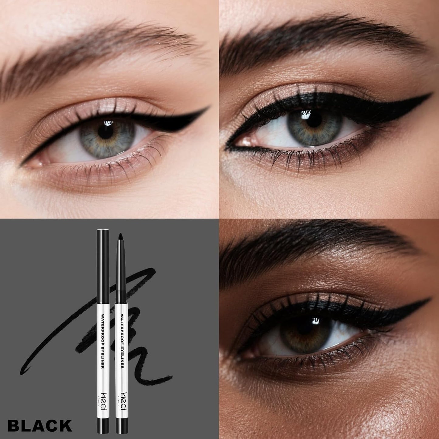 Mechanical Gel Eyeliner Pencil with a High-Pigment, Waterproof & Smudge-resistant, Glide Tip Eye Makeup with Up to 24HR Wear, Waterline Eye Liner with Built-in Sharpener (Black)