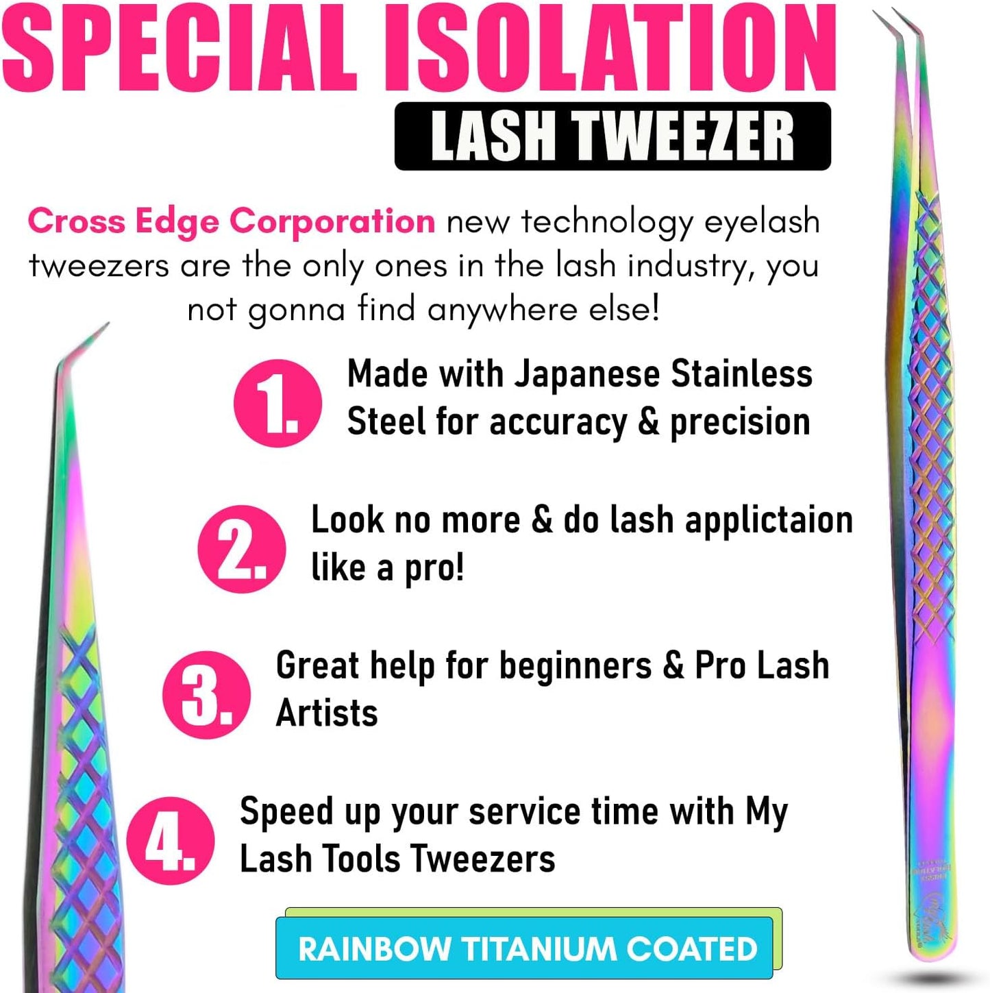 My Lash Tools Eyelash Extension Curved Degree Tweezers for Isolation Lash Extensions 14cm, Best for Individual Isolation & Classic Lashes Japanese Stainless Steel Eyelash Twisers (Rainbow)