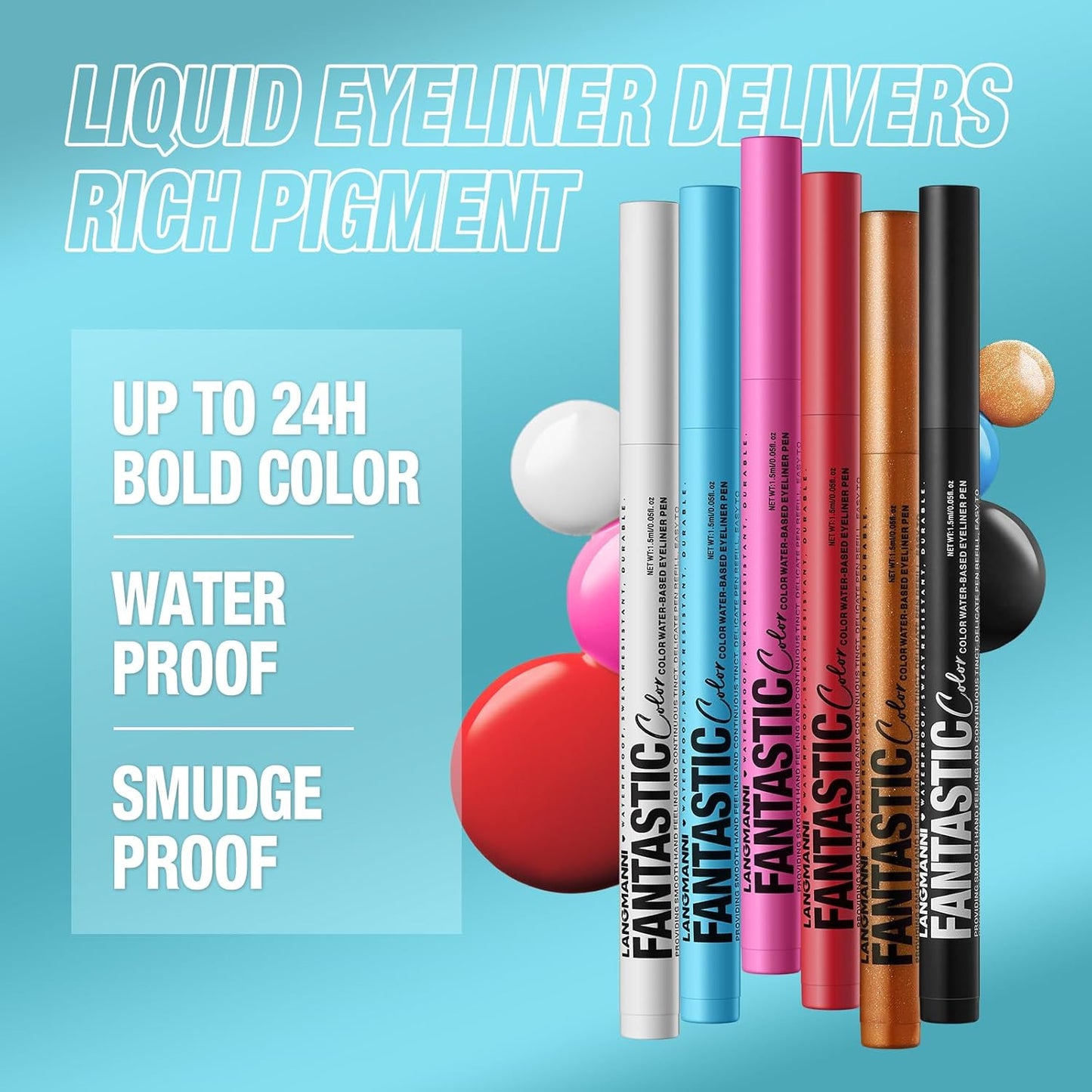 LANGMANNI 4 Colors Matte Liquid Eyeliner Set, Neon Colorful Pigmented With Long-lasting, Smudgeproof & Waterproof Eye Liner Makeup for Bold & Stunning Looks - Gift for Girls(#12345678)