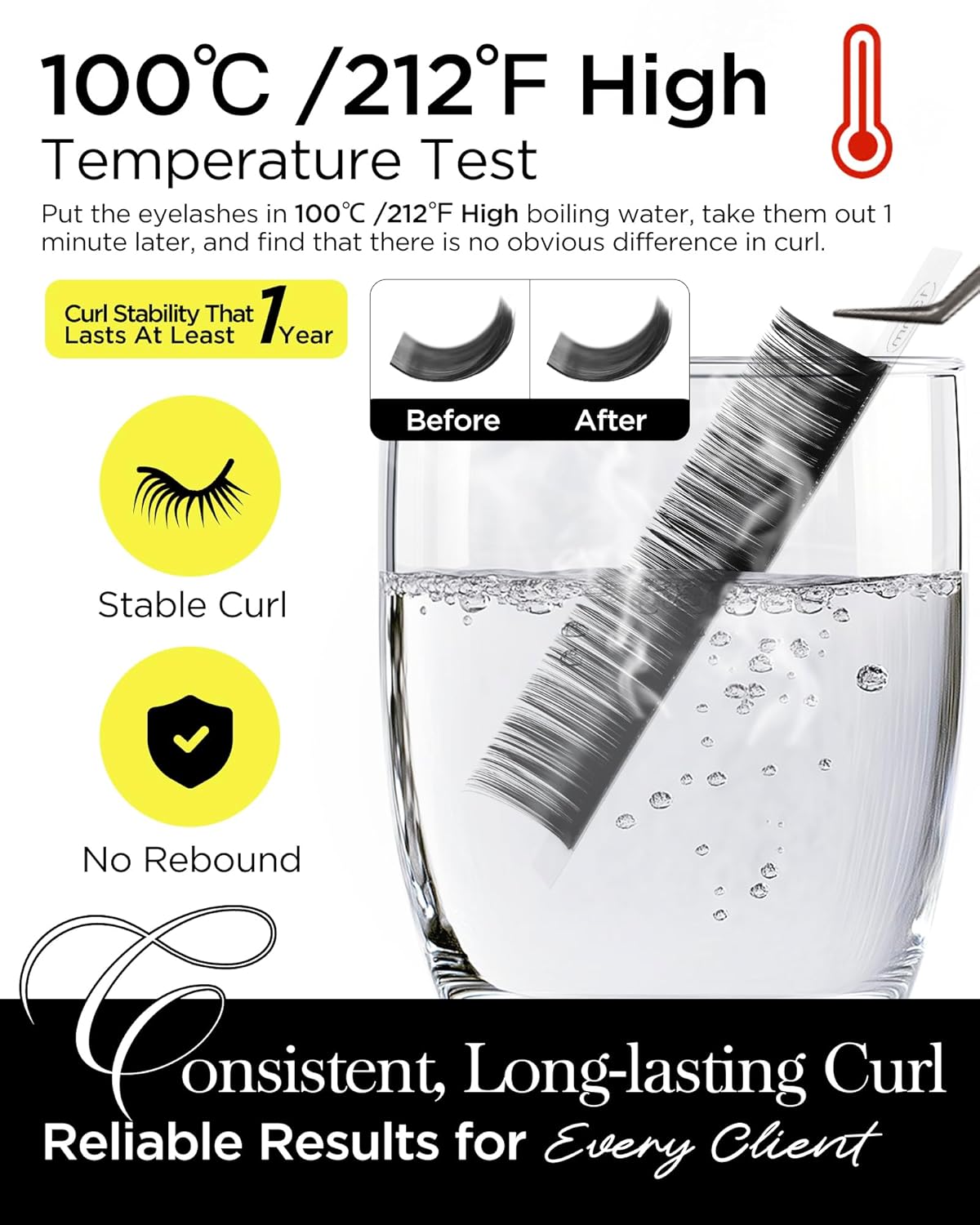 BEYELIAN Eyelash Extension Natural Matte Black 0.05 C Curl 7-15mm Tray Easy Fan Lash Extensions Volume Lashes 100°/212°F High Temperature Resistant Classic Professional Use (0.05 C 15mm)