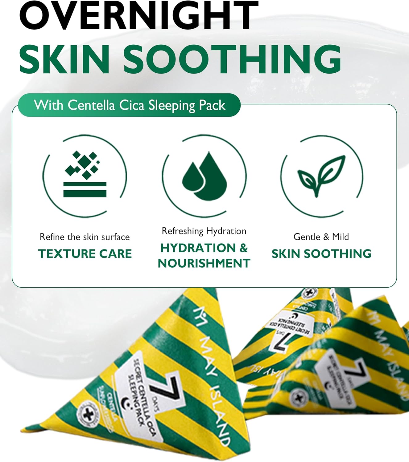 MAYISLAND 7 Days Secret Centella Cica Sleeping Mask - Korean Overnight Mask Soothing & Moisturizing Cream with Cica & Sunflower Oil - Single-Use Individual Pouch, 0.17oz x 12 Pack
