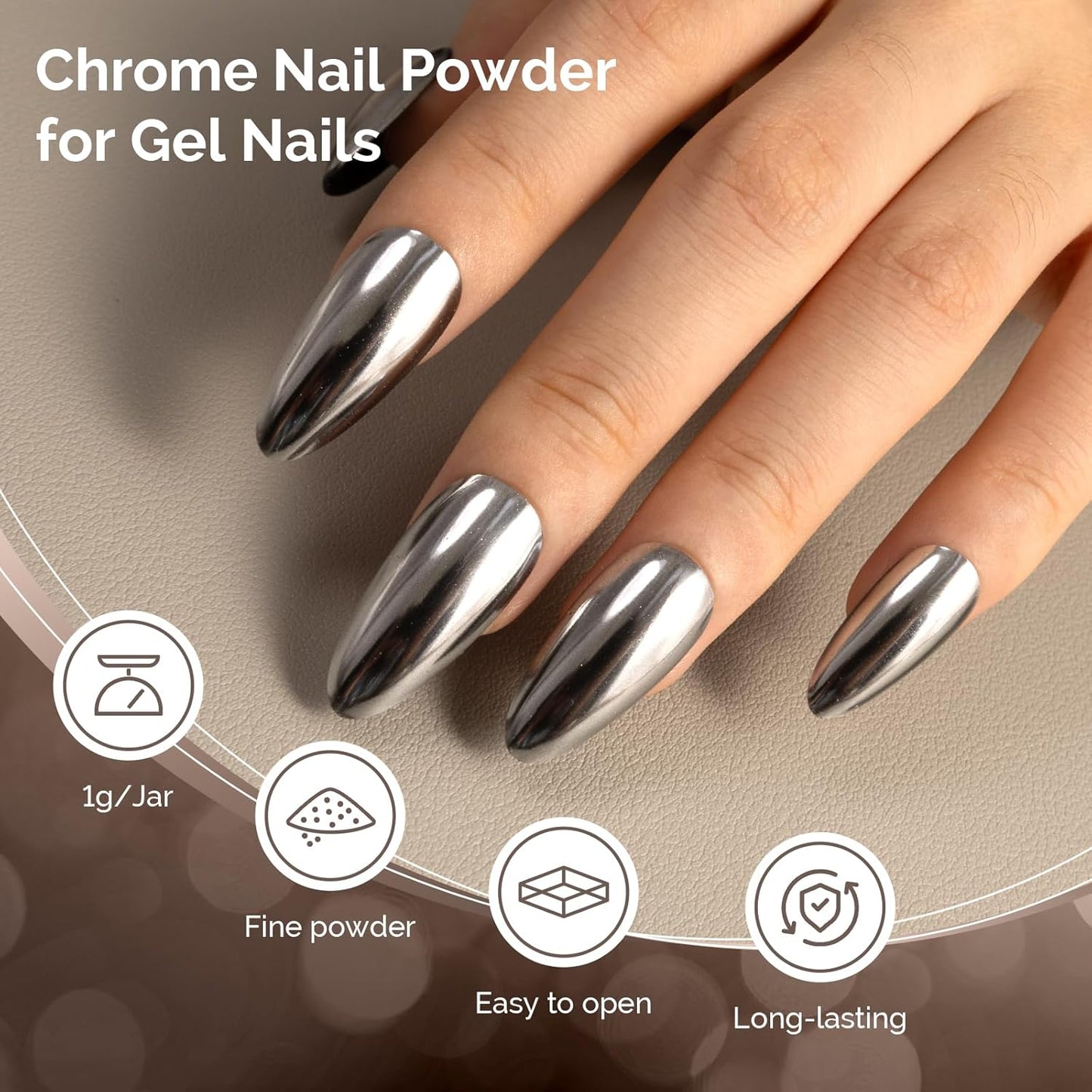 MelodySusie Sliver Chrome Nail Powder for Gel Nails,Metallic Mirror Effect Pigment Stylish and Technological Silver Fine Glitter for Home DIY Salon Use