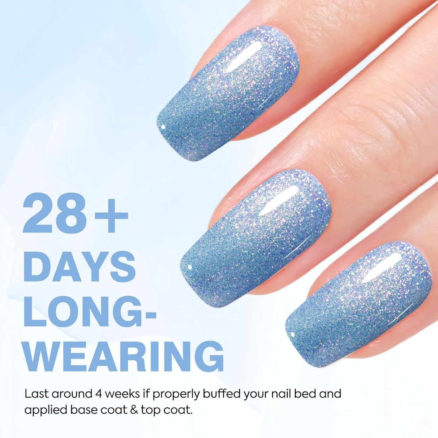 CANNI 1 Pcs Glitter Blue Gel Nail Polish, Shimmer Sparkly Blue Colors Gel Polish Soak Off Led Nail Art Gel Manicure Salon DIY