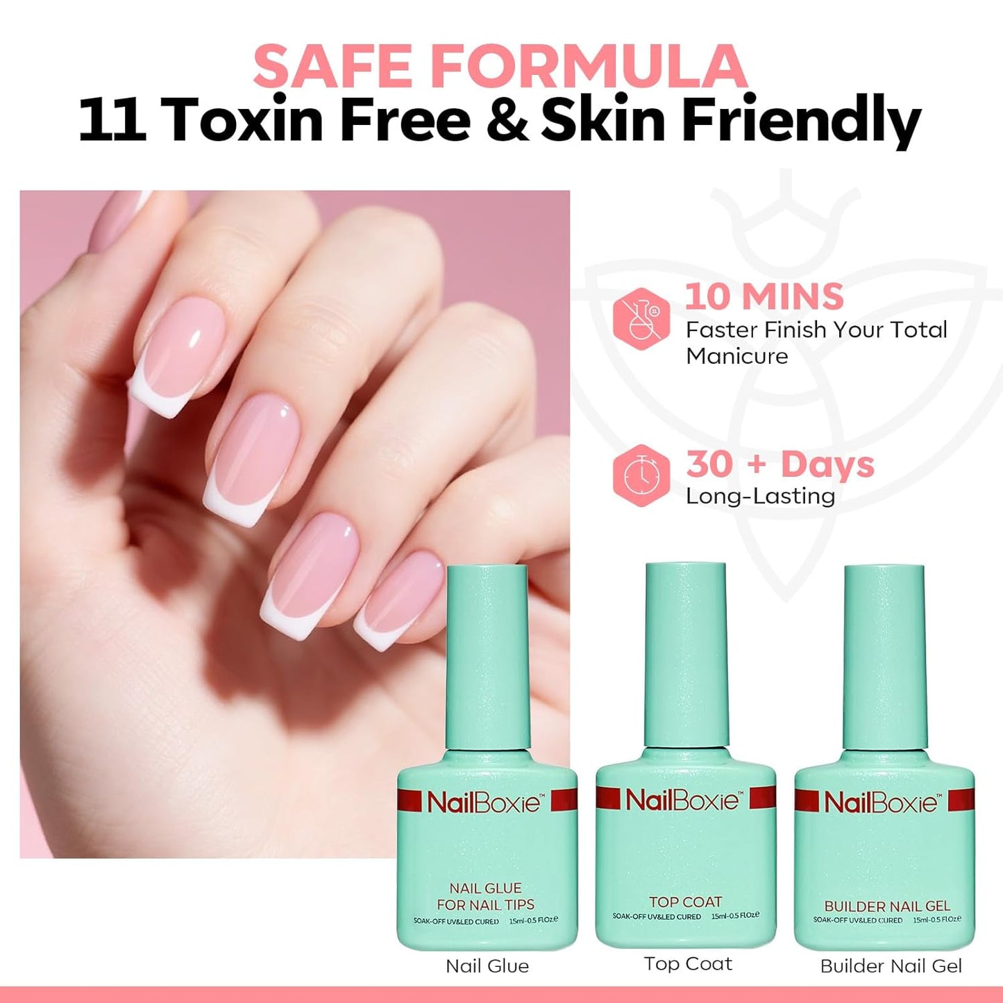 Modelones Press On Nails Kit with Top Coat Nail Glue for Nail Tips Builder Nail Gel 160 PCS Short Brown Square French Tip Press on Nails with LED Light for Easy DIY Nail Art Kit