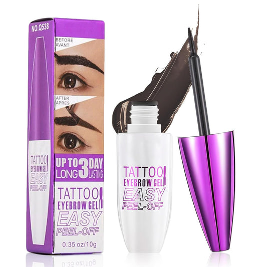 Tattoo Eyebrow Gel Easy Peel Off, Waterproof & Long Lasting Up to 3 Days, Semi-Permanent Peel Off Brow Tint Gel for Sparse Brows, Transfer-proof, Natural Color for Fuller Defined Brows (Gray Brown)