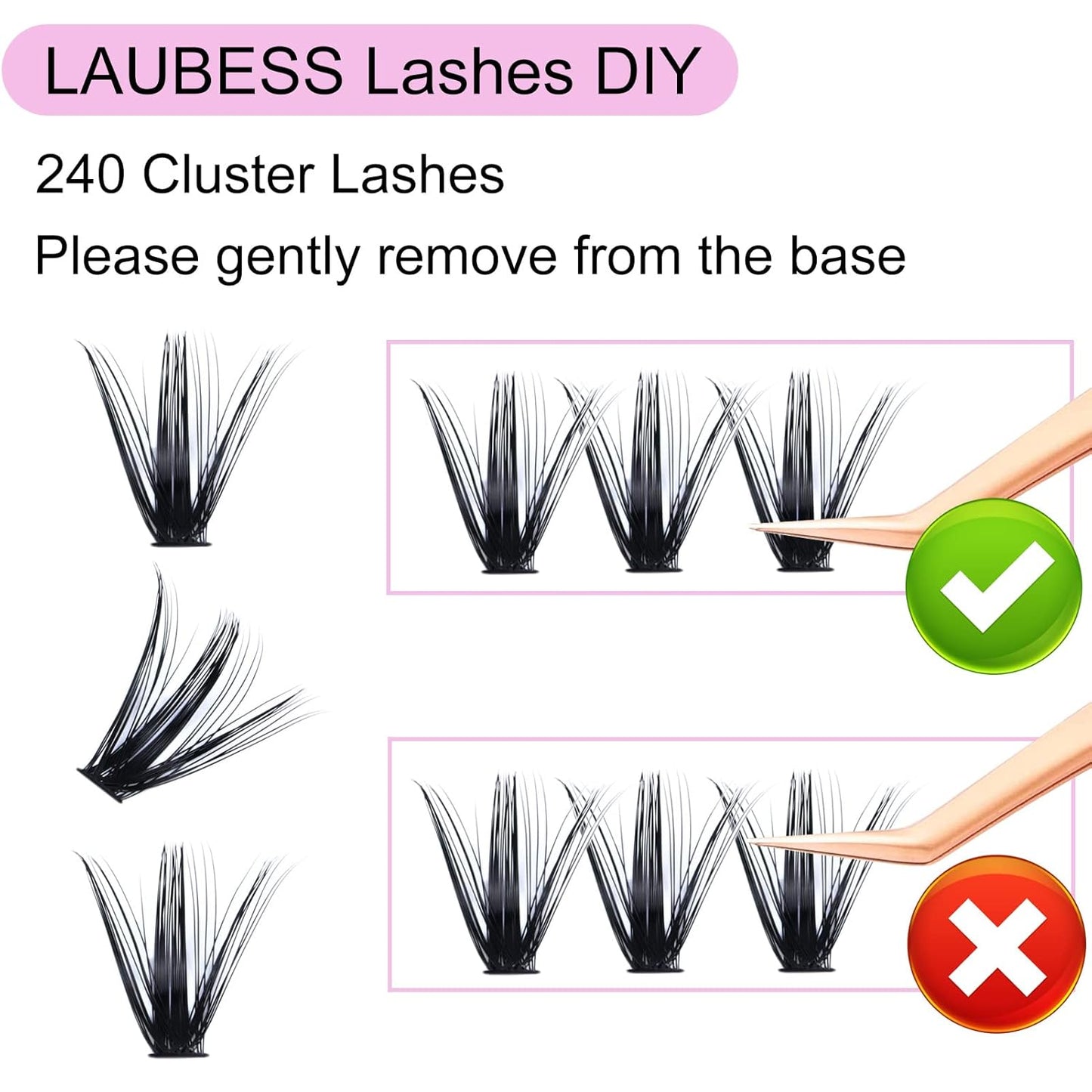 Lash Clusters LAUBESS Individual Lashes Waterproof Eyelash Clusters Mixed Tray Cluster Eyelash Extensions Soft Cluster Lashes for Beginners (50D-D-M14-18)