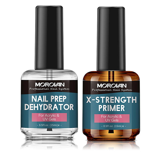 Morovan Nail Prep Dehydrate and Primer X-strength, No Burn Non Acid Nail Primer and Dehydrator for Acrylic Powder Fast Dry 0.5oz