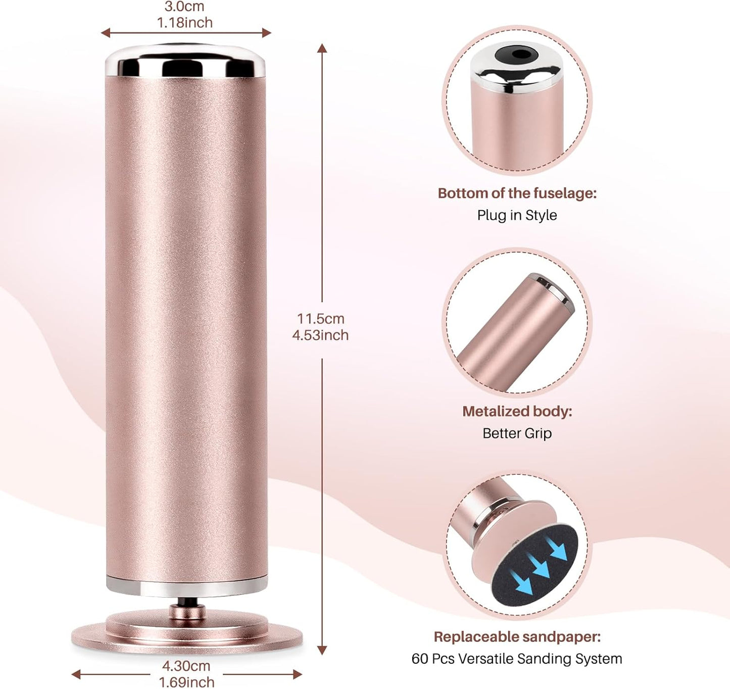 Electric Foot File Remover Callus: Profesional Pedicure Tool for Callus Remover - Adjustable Speed Feet File Grinder with 60 Pcs Replacement Sandpaper Disk for Skin and Calluses(Gold)