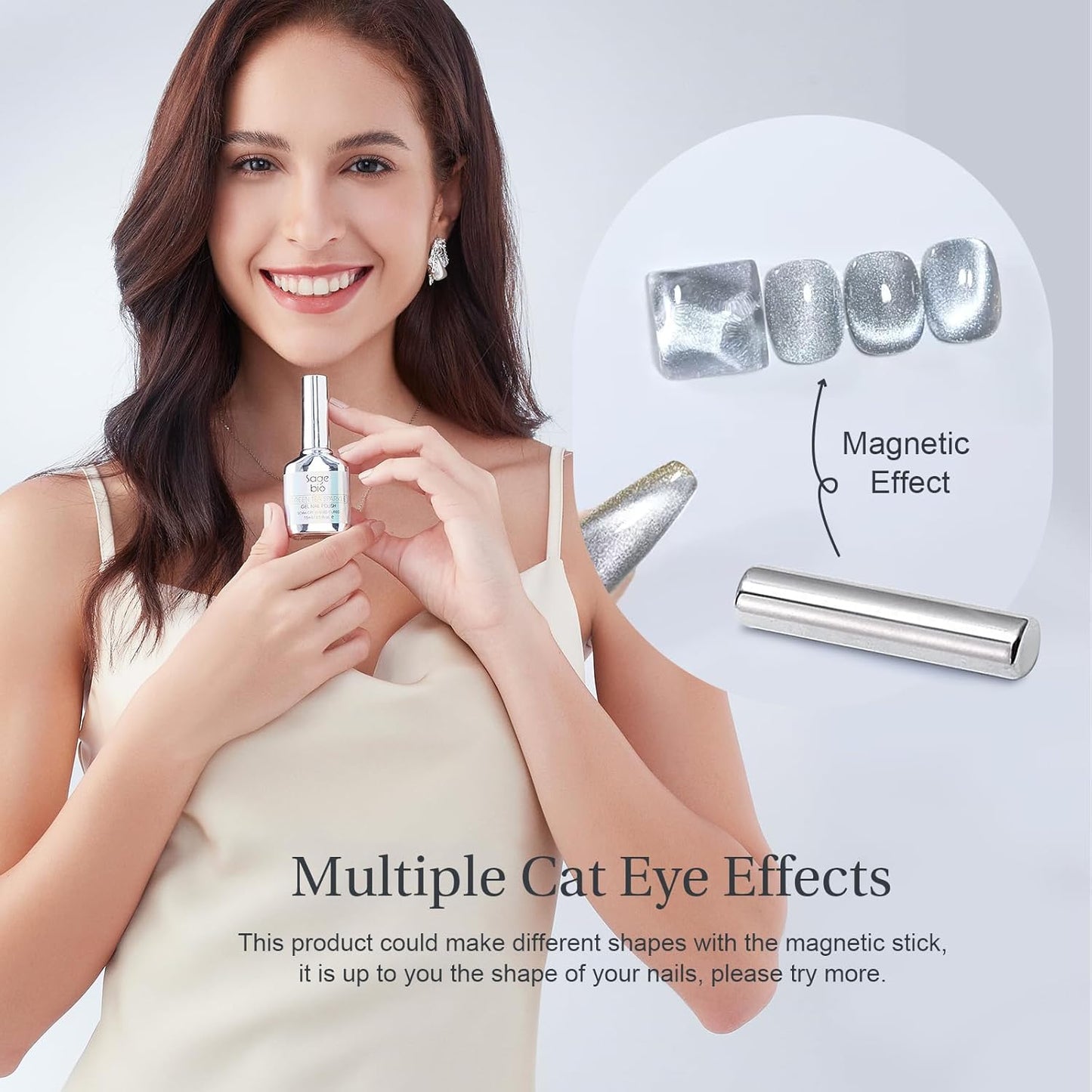 Cat Eye Gel Nail Polish with Magnet Stick, 15ml Glitter Holographic Nail Polish, Magnetic Effect Gel for Home DIY Manicure Gift, Silver Dust