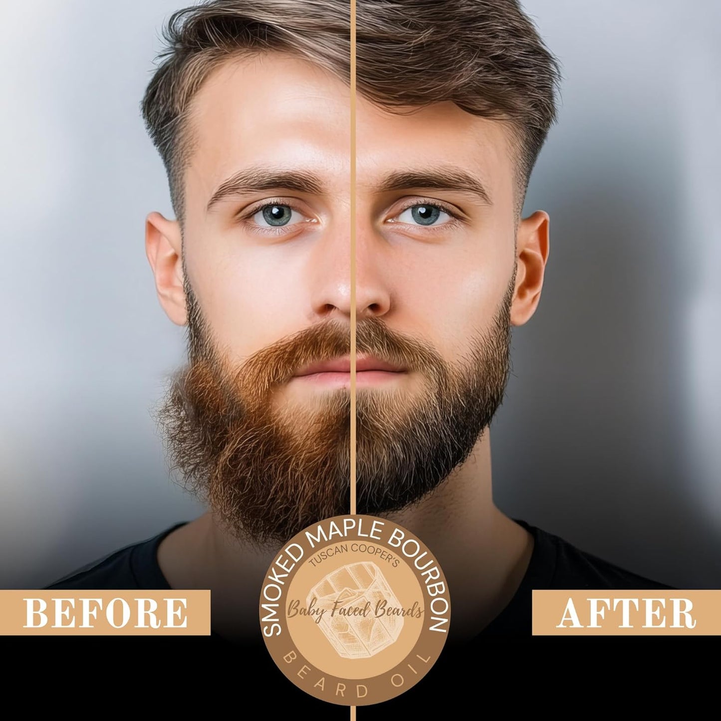 Tuscan Cooper's Baby Faced Beards Oil for Men - Hydrating, Nourishing, Natural Beard Softener and Conditioner for All Hair Types. Coconut, Jojoba, and Sweet Almond Moisture - Smoked Maple Bourbon