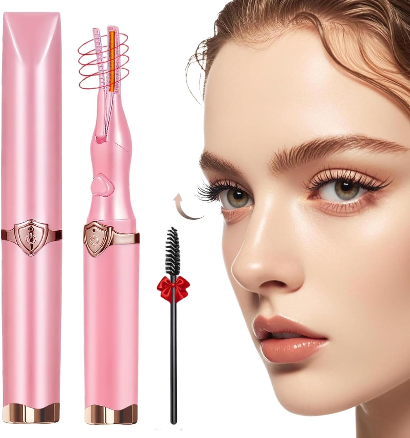 Heated Eyelash Curler, 2-in-1 Clip-Type Design, 3 Temperature Modes, USB Rechargeable Electric Eyelash Curler, Natural Curling 24H Long-Lasting Curl, Gift for Women & Girls, Light Pink DA
