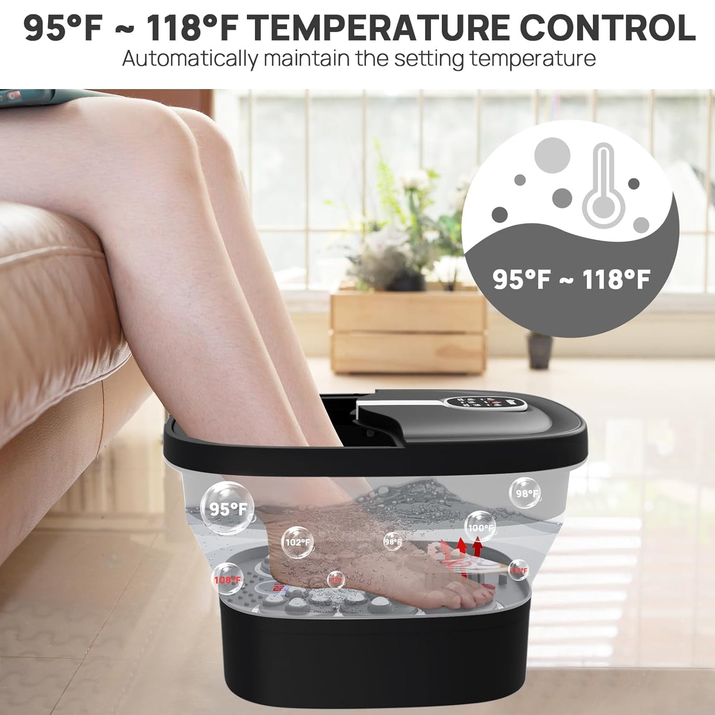 HOSPAN Collapsible Foot Spa Electric Rotary Massage, Foot Bath with Heat, Bubble, Remote, and 24 Motorized Shiatsu Massage Balls. Pedicure Foot Spa for Feet Stress Relief - FS02A