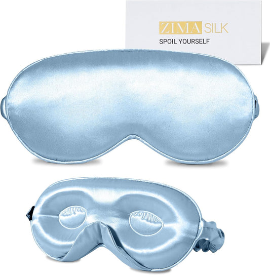 ZIMASILK Adjustable 22 Momme 100% Mulberry Silk Sleep Mask, Upgraded 3D Contoured Cup Eye Mask for Sleeping, Super Soft & Breathable Blindfold, Blackout for Deep Sleeping (Sky Blue)