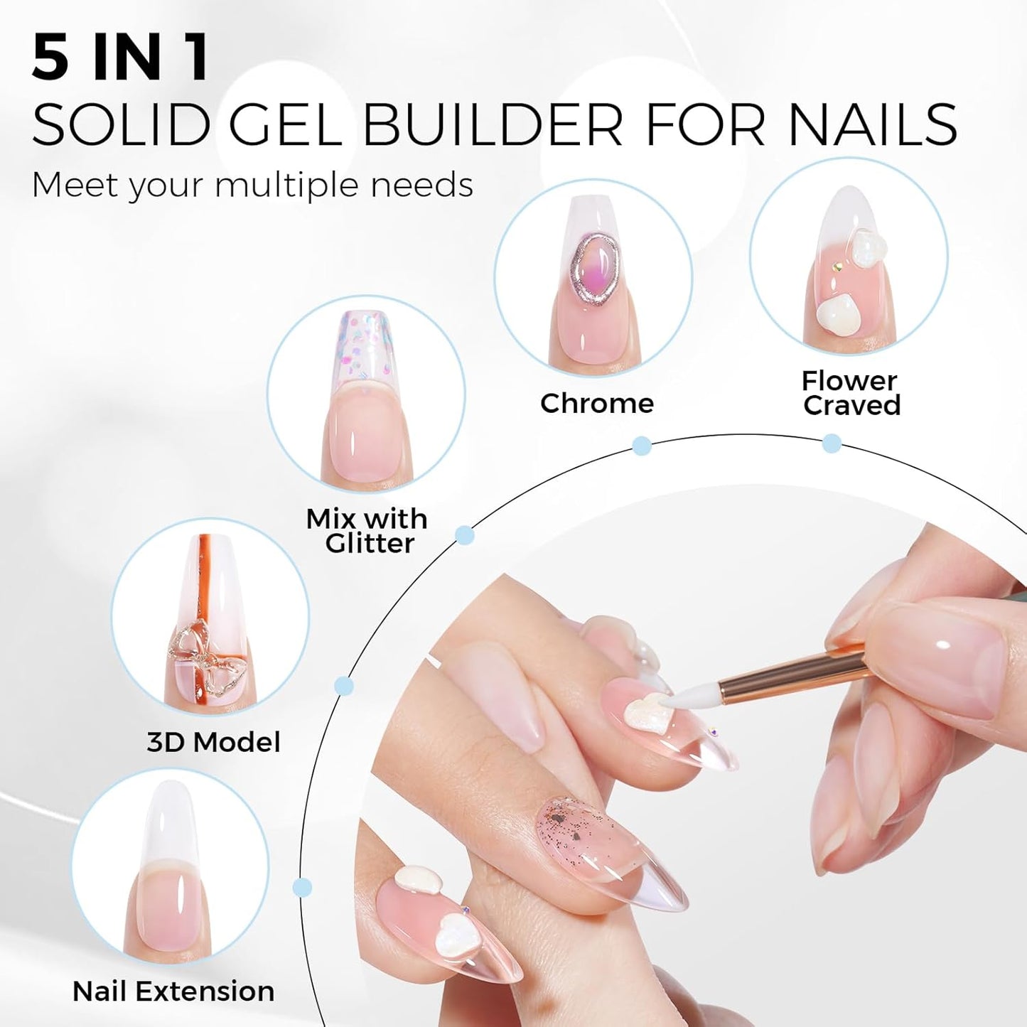 TOMICCA Hard Gel 3D Gel Nail Art Solid Builder Gel for Nails 50g 3D Nail Gel Sculpting Gel for Nail Art Non Sticky Hand Hard Gel Carving Gel Nail Glue Extension Gel Clear