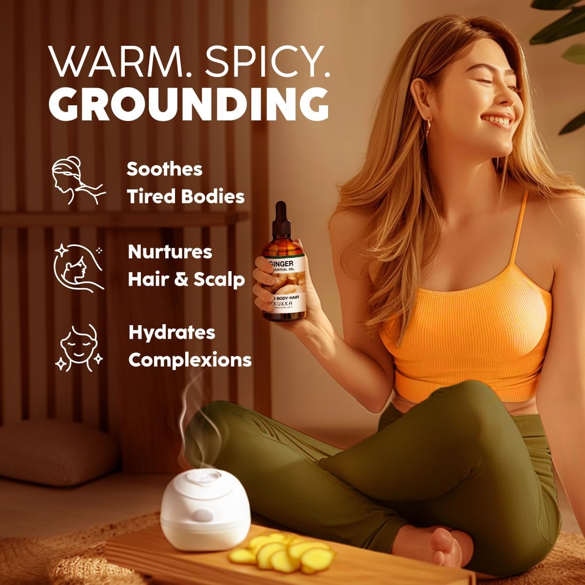 Kukka Ginger Essential Oil for Hair, Skin & Massage - 4 Fl Oz - Enjoy A Warm, Spiced, Ideal for Daily DIYs, Skin Care, Self-Care, DIY Soap Making Scents