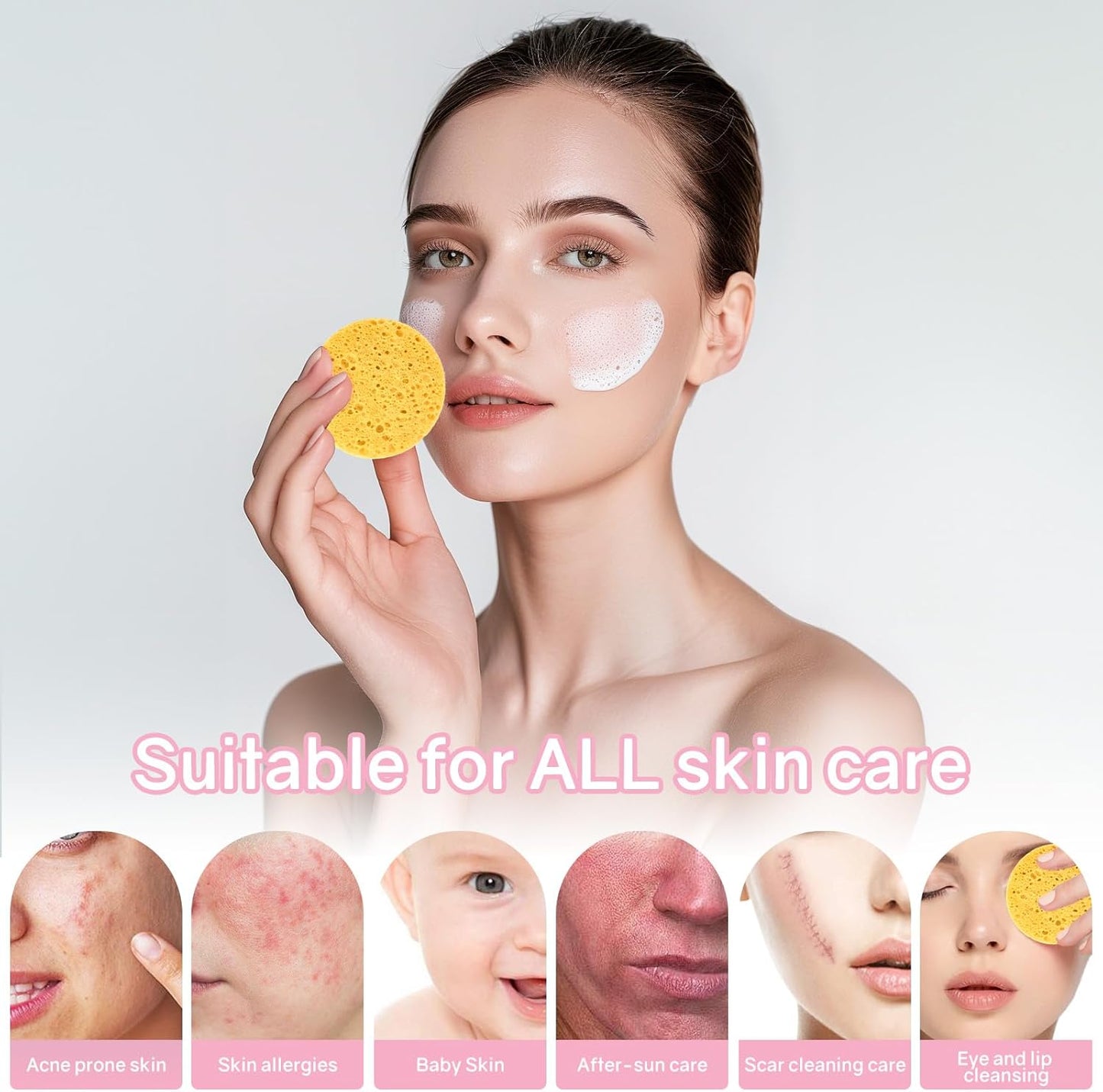 50-Count Compressed Facial Sponges,100% Natural Cellulose Cosmetic Make Up Sponges for Face Daily Facial Cleansing,Exfoliating,Makeup Removal(Yellow)