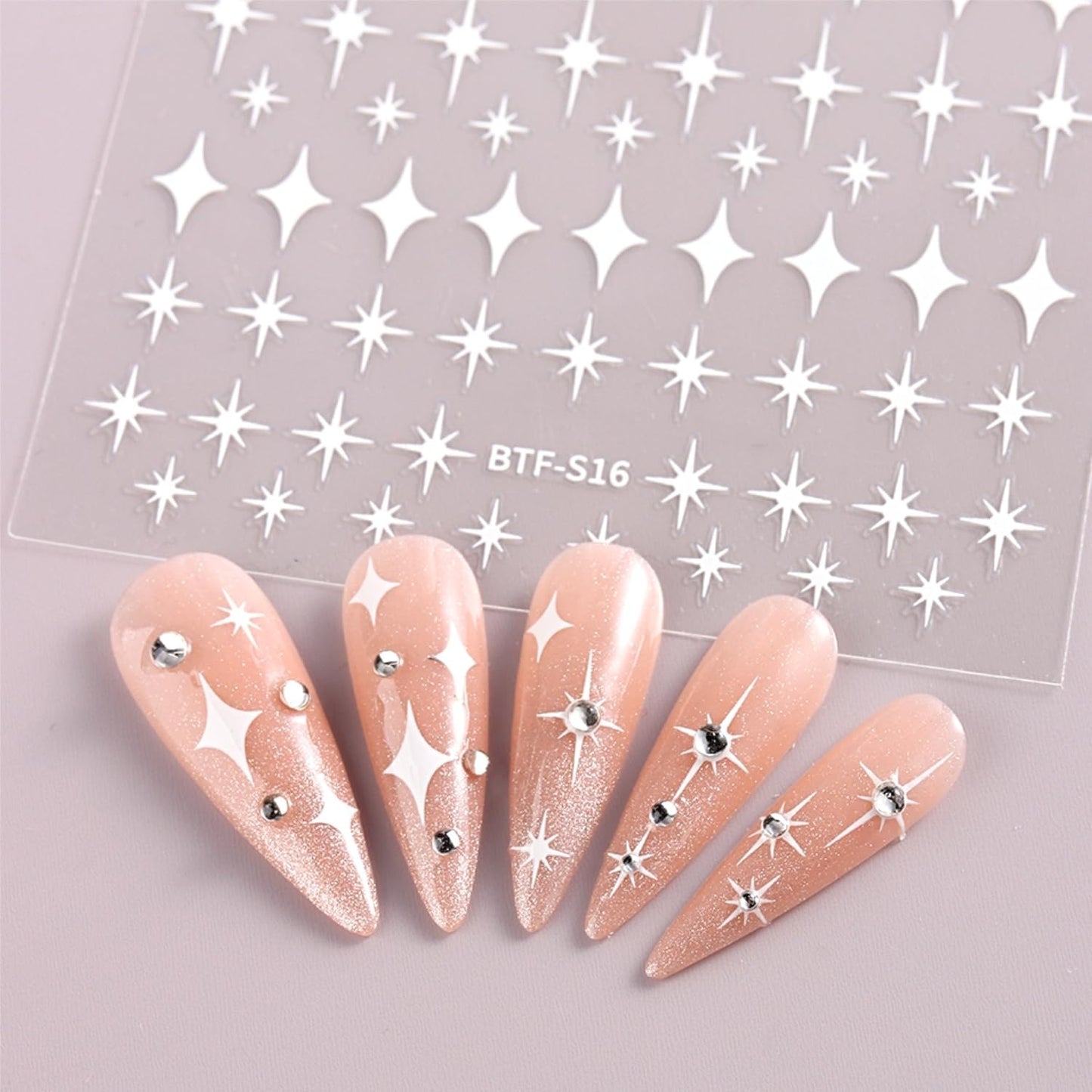 3D Self-Adhesive Star Nail Art Stickers - 12 Sheets Silver Gold Black White Decals for Acrylic Nails - Nail Design Supplies for Women Girls