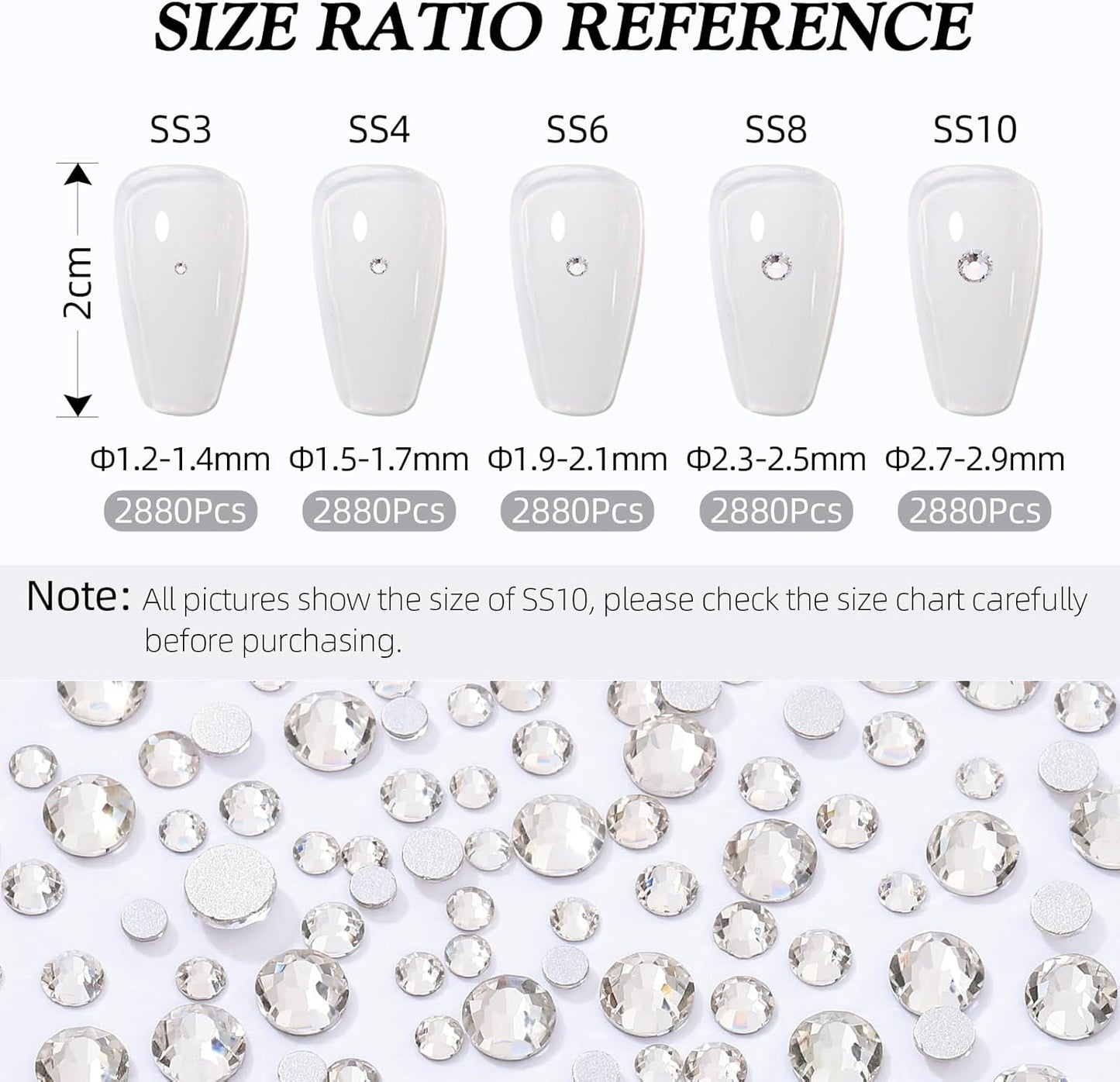 Crystal Clear Flatback Rhinestones, Glass Rhinestones for Nail Art and Craft, Glue Fix, Loose Crystal Gemstones(Crystal, SS8, 2880pcs, 2.3-2.5mm)