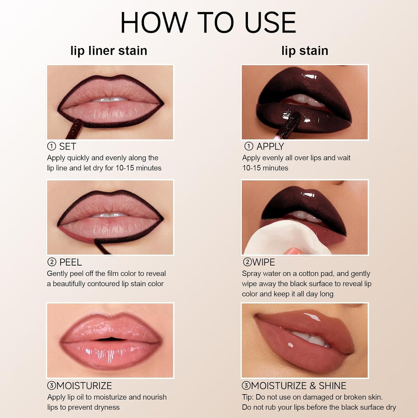 KISSIO Lip Stain Set,Peel Off Lip Liner Stain and Lip Care Oil,Transfer Proof,Long Lasting and Waterproof Lip Tint,Matte Finish,Lip Combo,05 Light brown