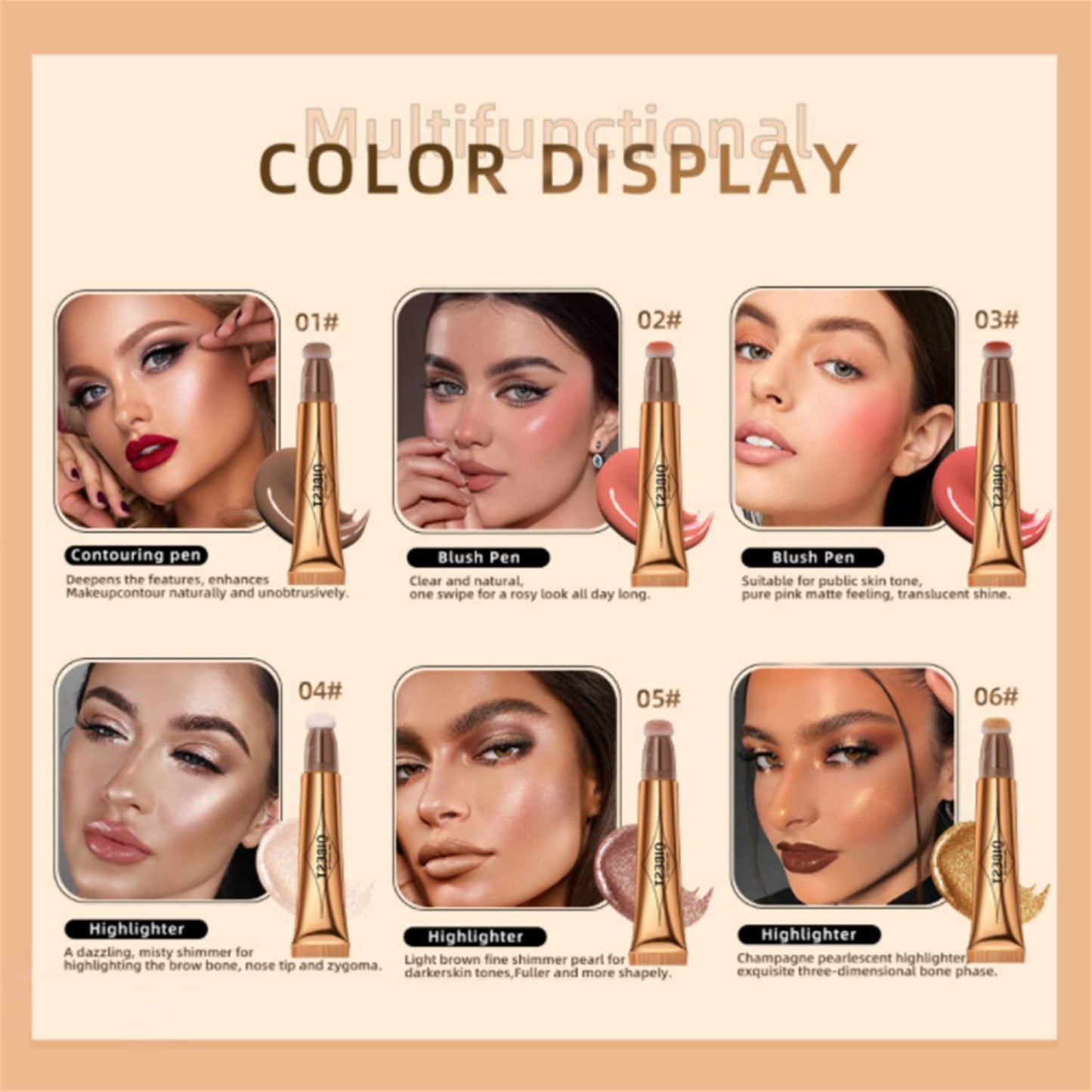 3Pcs Contour Beauty Wand,Liquid Face Concealer Contouring with Cushion Applicator,Liquid Blush Shading Bronzer Stick Natural Matte Finish, Lightweight Blendable Super Silky Cream Contour Stick Makeup