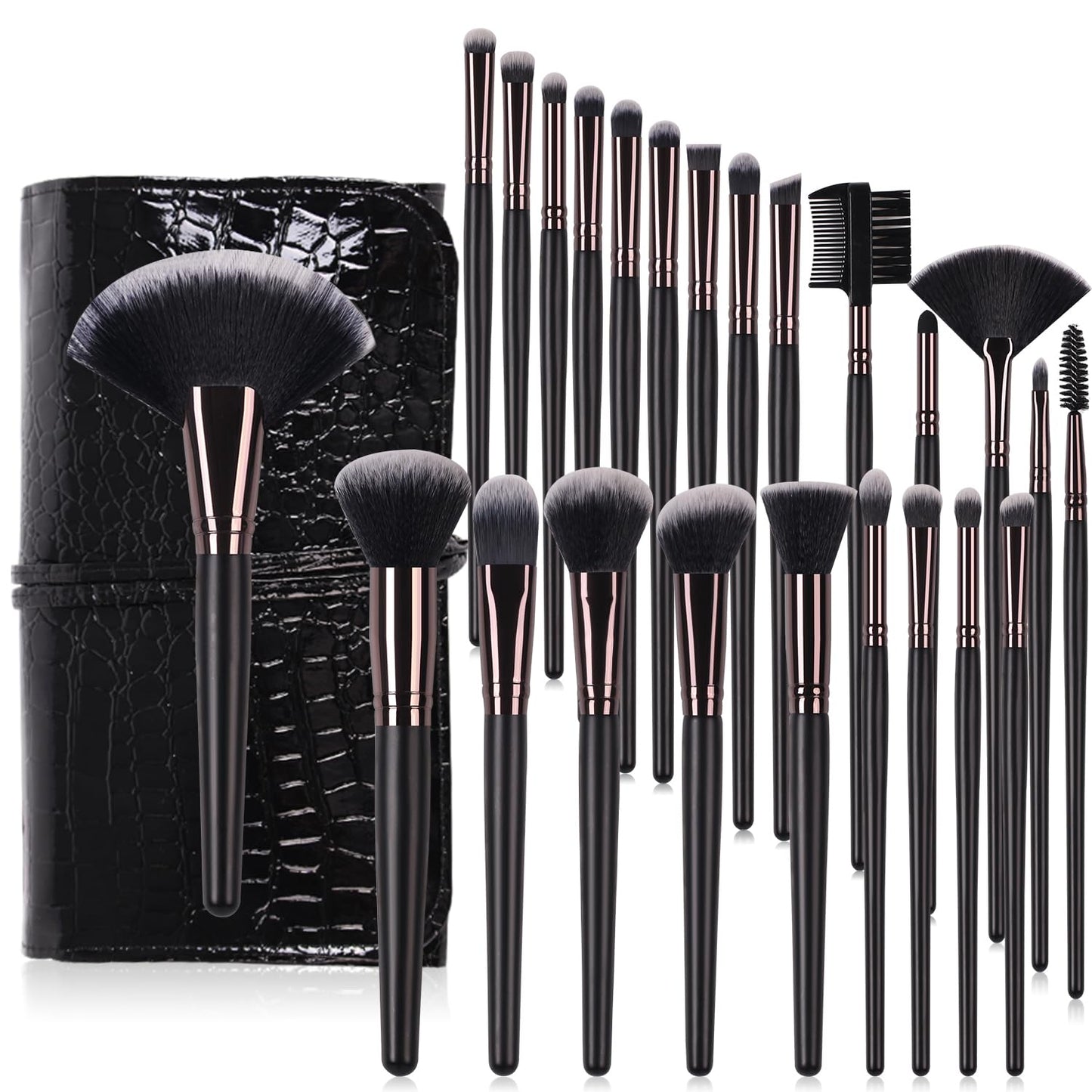 Real Perfection Makeup Brushes 24pcs Makeup Brush Set Premium Synthetic Powder Foundation Contour Blush Concealer Eye Shadow Blending Liner Make Up Brush Kit with Case