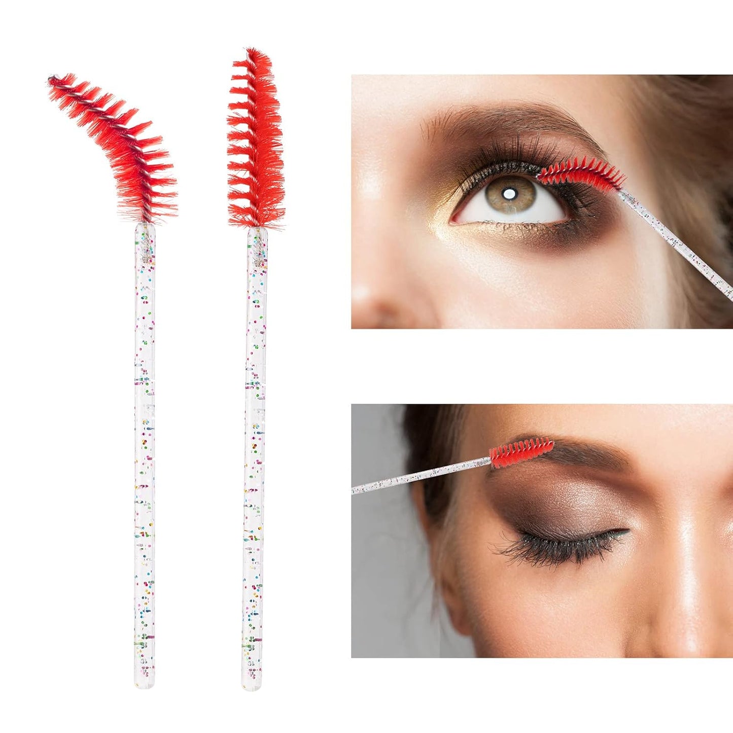 BTYMS 100 Pieces Disposable Mascara Wands Lash Spoolies Eyelash Brush Brow Spoolies Eyebrow Brush for Eyelash Extensions - Red